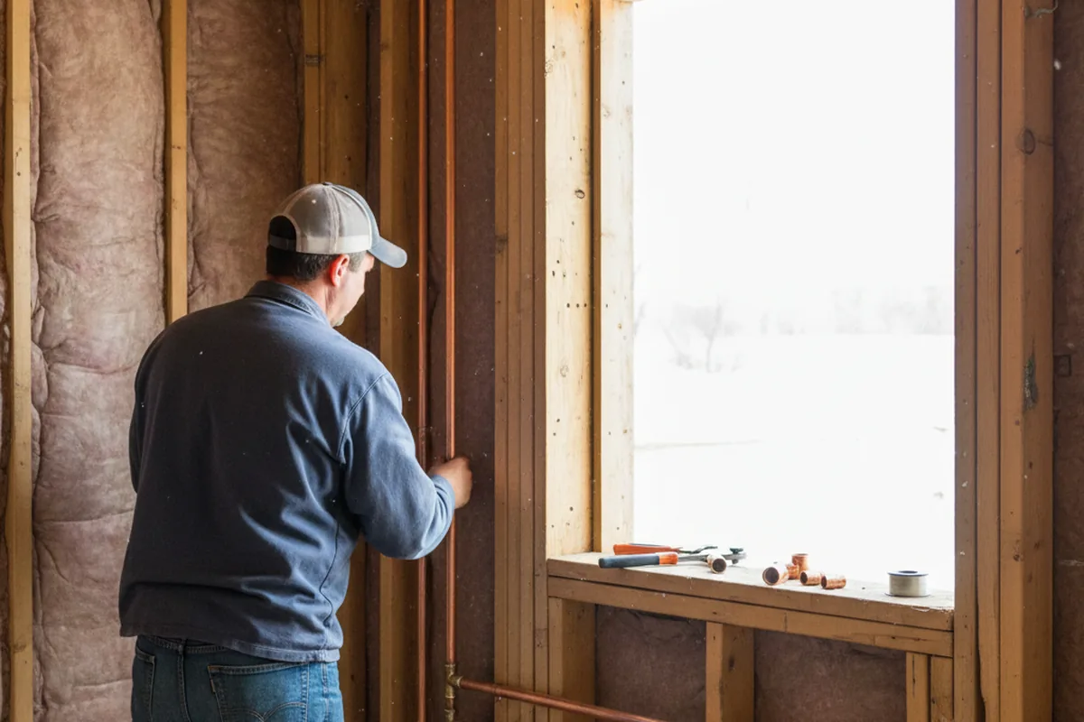 Licensed plumber running new copper supply lines in a Freedom home